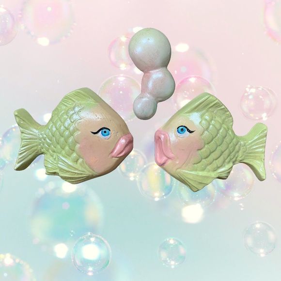 Small Fish + Bubbles Chalkware SET - Picture 1 of 1
